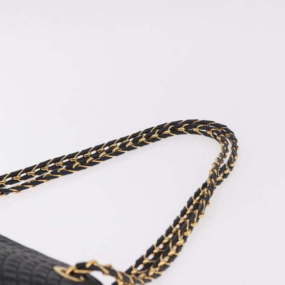 BALLY Chain Shoulder Bag Leather Black Gold Auth 184465