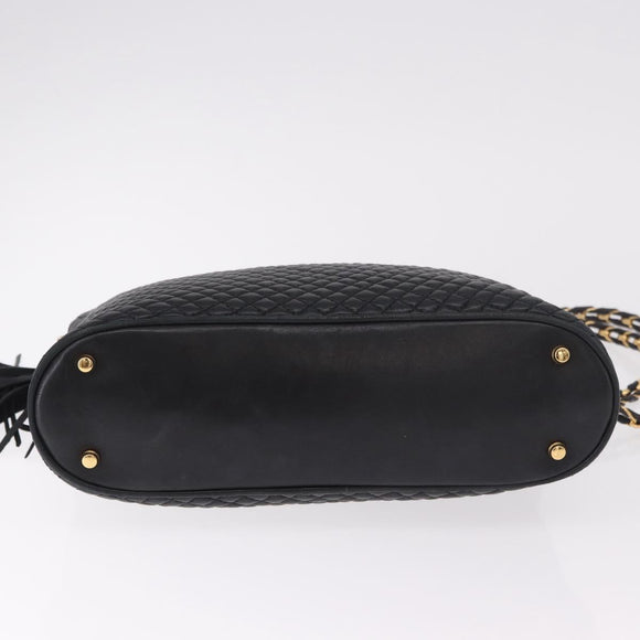 BALLY Chain Shoulder Bag Leather Black Gold Auth 184465