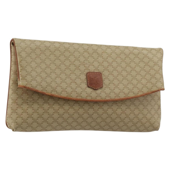 CELINE Macadam Canvas Clutch Bag PVC Beige Gold Auth 184467