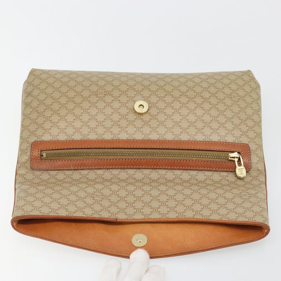 CELINE Macadam Canvas Clutch Bag PVC Beige Gold Auth 184467