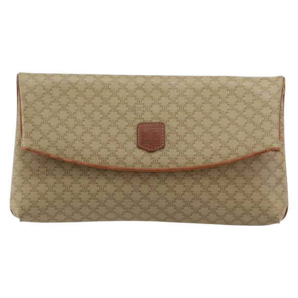 CELINE Macadam Canvas Clutch Bag PVC Beige Gold Auth 184467