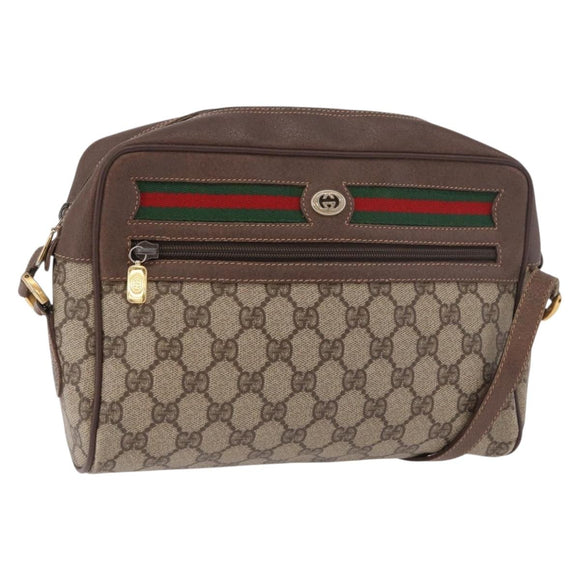 GUCCI GG Supreme Web Sherry Line Schoudertas PVC Beige Rood Auth 184470