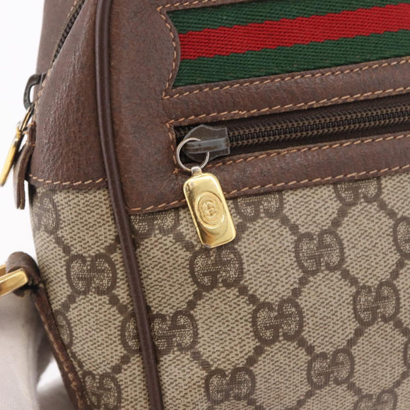 GUCCI GG Supreme Web Sherry Line Schoudertas PVC Beige Rood Auth 184470