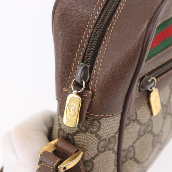 GUCCI GG Supreme Web Sherry Line Schoudertas PVC Beige Rood Auth 184470