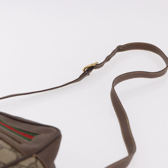 GUCCI GG Supreme Web Sherry Line Schoudertas PVC Beige Rood Auth 184470