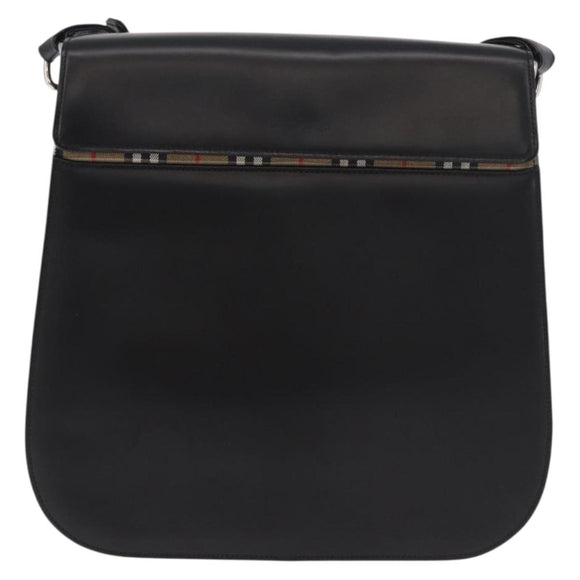 Burberrys Shoulder Bag Leather Black Silver Auth 184472A