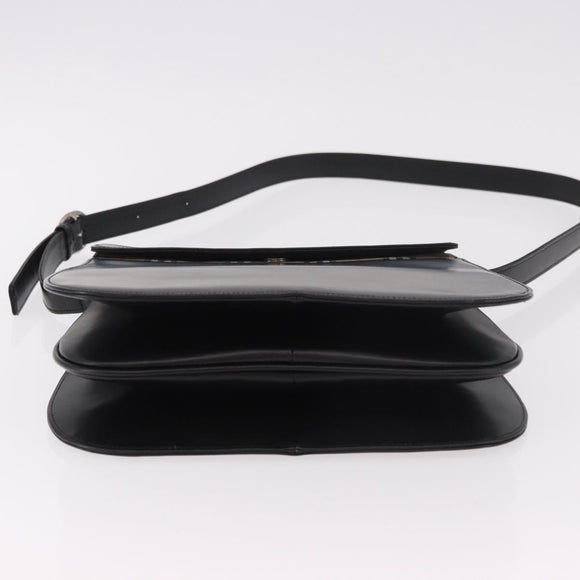 Burberrys Shoulder Bag Leather Black Silver Auth 184472A