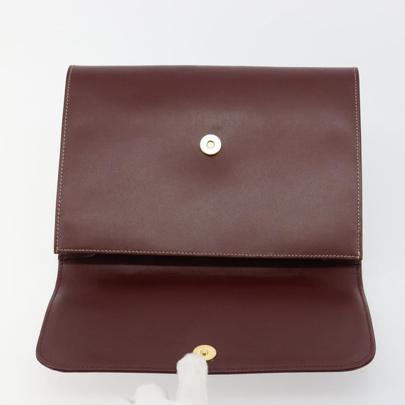 CARTIER Must Line Clutch Bag Leather Bordeaux Gold Auth 184473A