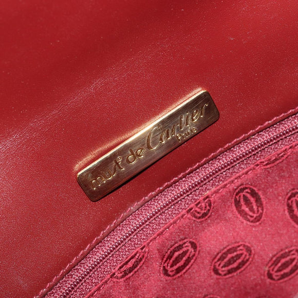 CARTIER Must Line Clutch Bag Leather Bordeaux Gold Auth 184473A