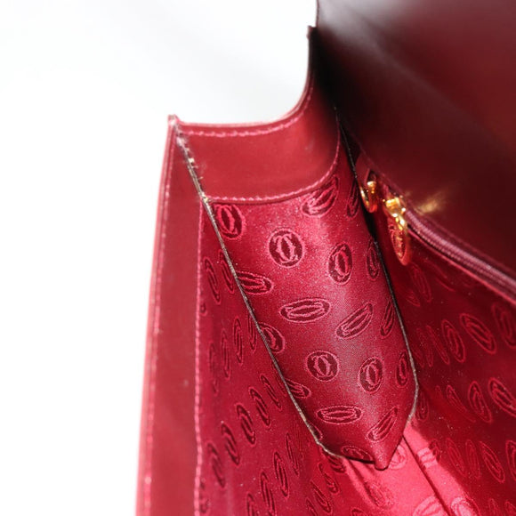 CARTIER Must Line Clutch Bag Leather Bordeaux Gold Auth 184473A