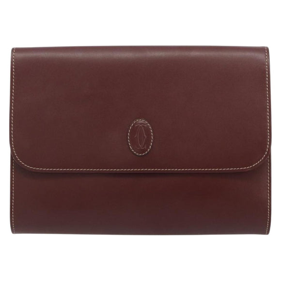 CARTIER Must Line Clutch Bag Leather Bordeaux Gold Auth 184473A