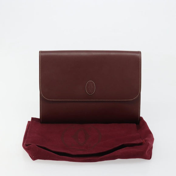 CARTIER Must Line Clutch Bag Leather Bordeaux Gold Auth 184473A