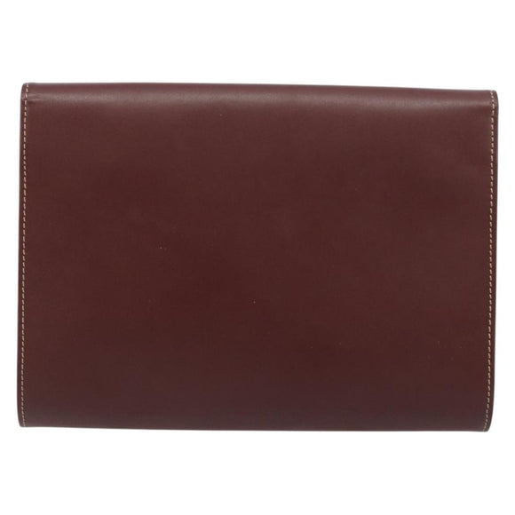 CARTIER Must Line Clutch Bag Leather Bordeaux Gold Auth 184473A