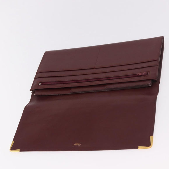 CARTIER Must Line Clutch Bag Leather Bordeaux Gold Auth 184475