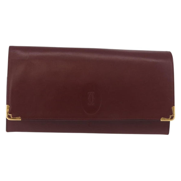 CARTIER Must Line Clutch Bag Leather Bordeaux Gold Auth 184475