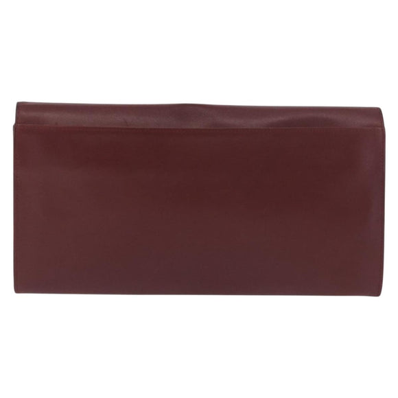 CARTIER Must Line Clutch Bag Leather Bordeaux Gold Auth 184475
