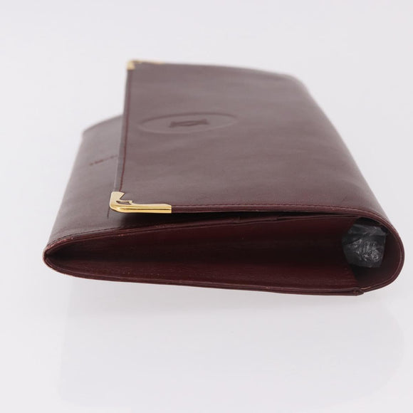 CARTIER Must Line Clutch Bag Leather Bordeaux Gold Auth 184475