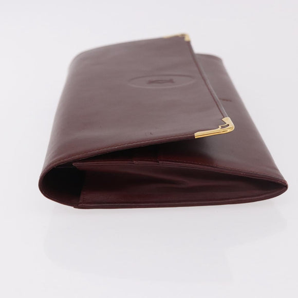CARTIER Must Line Clutch Bag Leather Bordeaux Gold Auth 184475