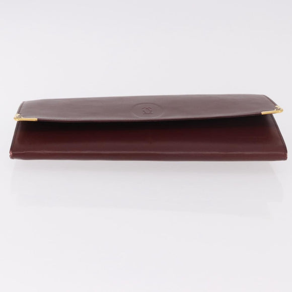 CARTIER Must Line Clutch Bag Leather Bordeaux Gold Auth 184475