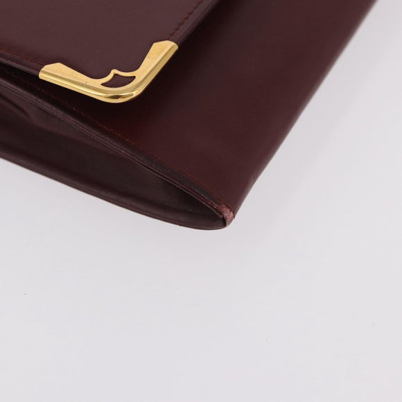 CARTIER Must Line Clutch Bag Leather Bordeaux Gold Auth 184475