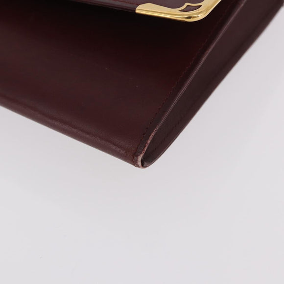 CARTIER Must Line Clutch Bag Leather Bordeaux Gold Auth 184475