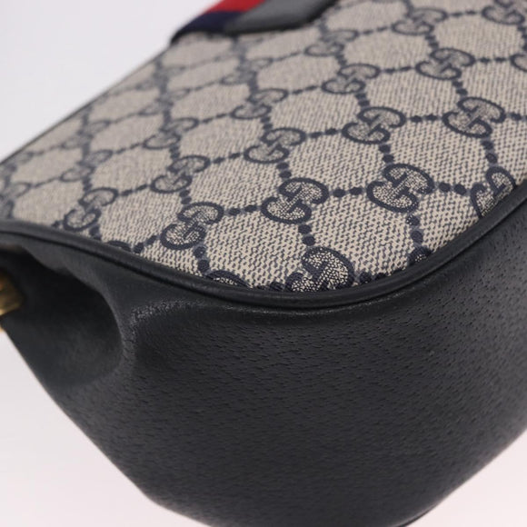 GUCCI GG Supreme Sherry Line Shoulder Bag PVC Navy Gold 10 02 024 Auth 184481