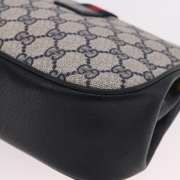 GUCCI GG Supreme Sherry Line Shoulder Bag PVC Navy Gold 10 02 024 Auth 184481
