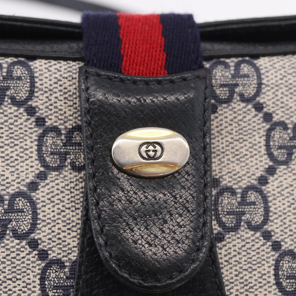 GUCCI GG Supreme Sherry Line Shoulder Bag PVC Navy Gold 10 02 024 Auth 184481