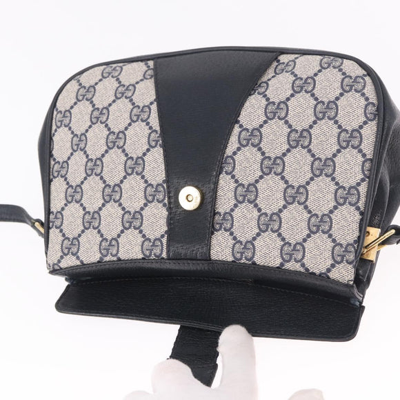 GUCCI GG Supreme Sherry Line Shoulder Bag PVC Navy Gold 10 02 024 Auth 184481
