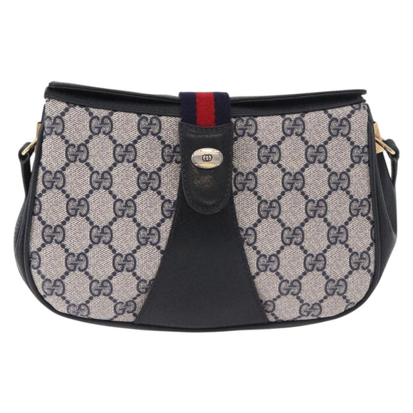 GUCCI GG Supreme Sherry Line Shoulder Bag PVC Navy Gold 10 02 024 Auth 184481