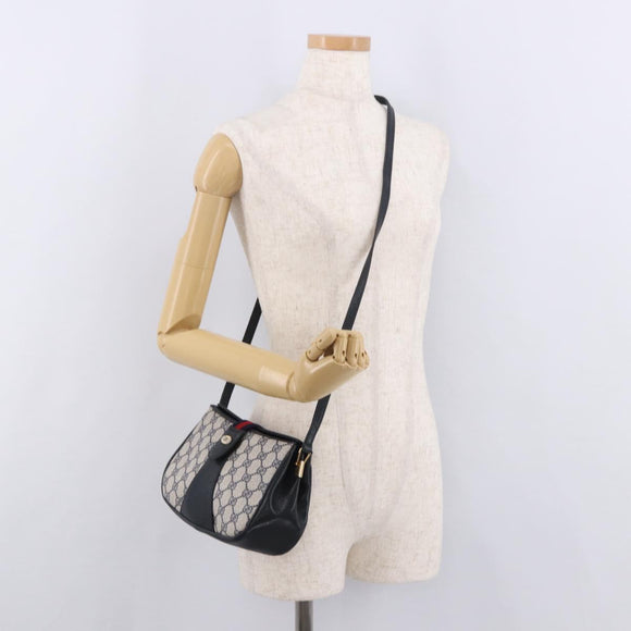 GUCCI GG Supreme Sherry Line Shoulder Bag PVC Navy Gold 10 02 024 Auth 184481