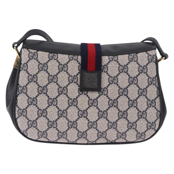 GUCCI GG Supreme Sherry Line Shoulder Bag PVC Navy Gold 10 02 024 Auth 184481