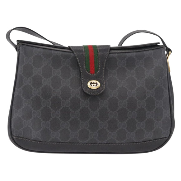 GUCCI GG Supreme Web Sherry Line Tas PVC Zwart Rood 116 02 076 Auth 184484