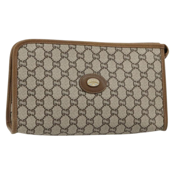 GUCCI GG Plus Supreme Clutch Bag PVC Beige Gold Auth 184487
