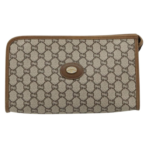 GUCCI GG Plus Supreme Clutch Bag PVC Beige Gold Auth 184487