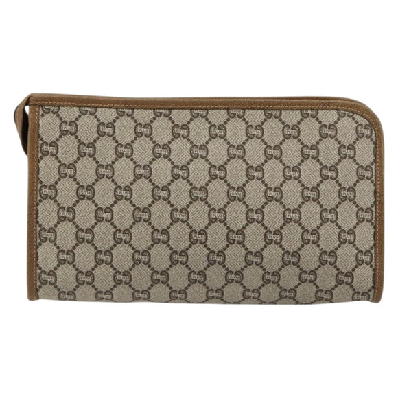 GUCCI GG Plus Supreme Clutch Bag PVC Beige Gold Auth 184487