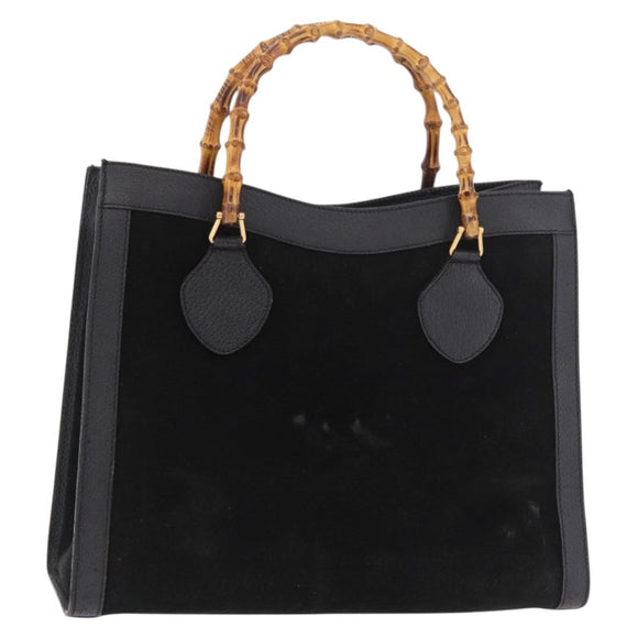 GUCCI Bamboo Hand Bag Suede Black Gold 002 1095 0260 Auth 184488