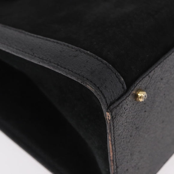 GUCCI Bamboo Hand Bag Suede Black Gold 002 1095 0260 Auth 184488