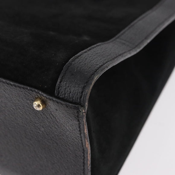 GUCCI Bamboo Hand Bag Suede Black Gold 002 1095 0260 Auth 184488