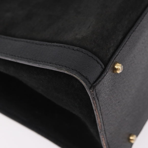 GUCCI Bamboo Hand Bag Suede Black Gold 002 1095 0260 Auth 184488
