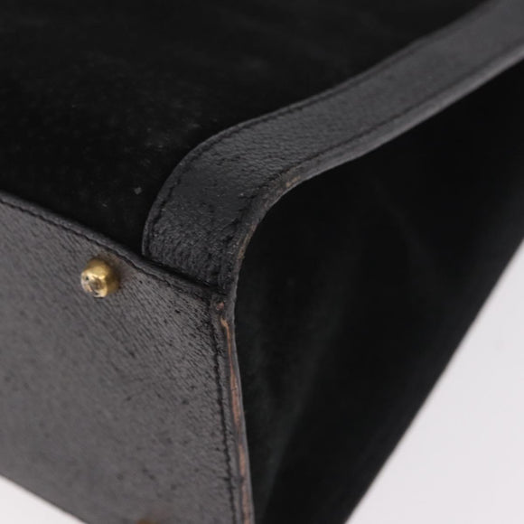 GUCCI Bamboo Hand Bag Suede Black Gold 002 1095 0260 Auth 184488