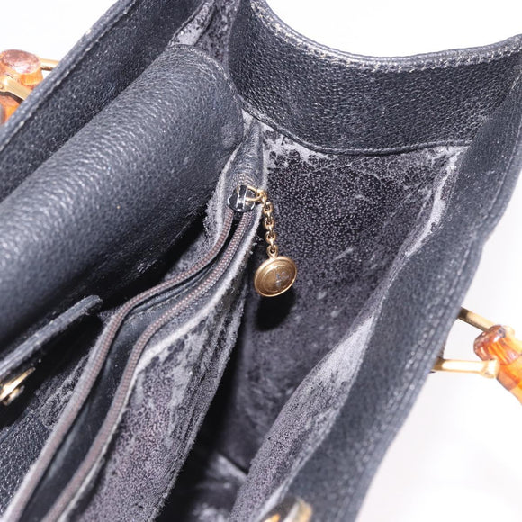 GUCCI Bamboo Hand Bag Suede Black Gold 002 1095 0260 Auth 184488
