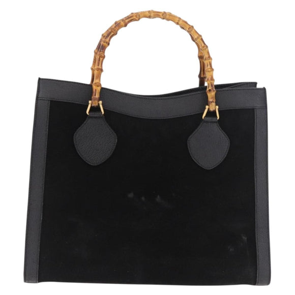 GUCCI Bamboo Hand Bag Suede Black Gold 002 1095 0260 Auth 184488