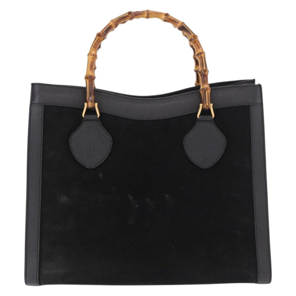 GUCCI Bamboo Hand Bag Suede Black Gold 002 1095 0260 Auth 184488
