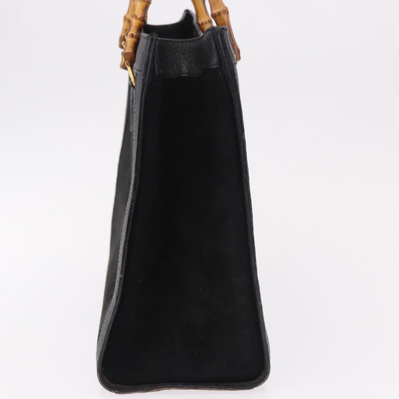 GUCCI Bamboo Hand Bag Suede Black Gold 002 1095 0260 Auth 184488