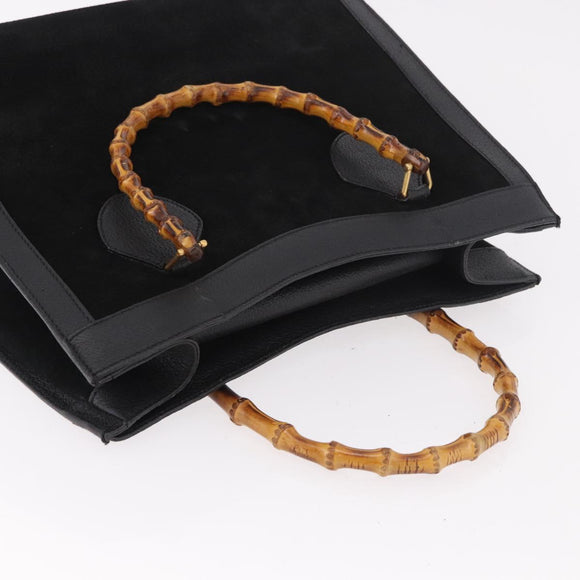 GUCCI Bamboo Hand Bag Suede Black Gold 002 1095 0260 Auth 184488