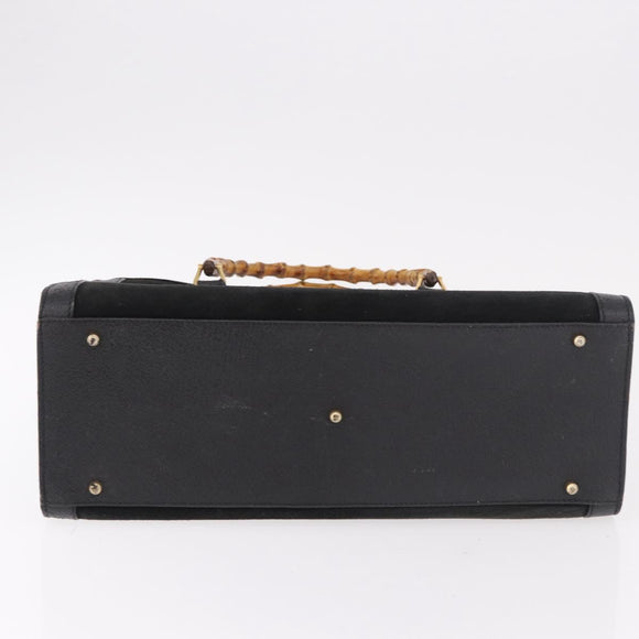 GUCCI Bamboo Hand Bag Suede Black Gold 002 1095 0260 Auth 184488