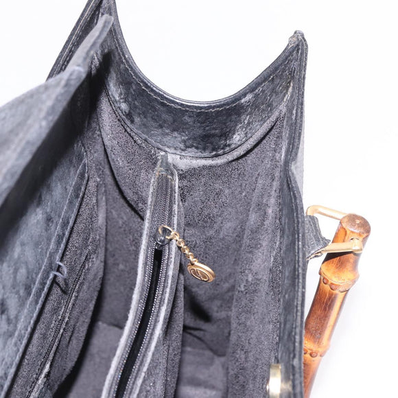 GUCCI Bamboo Hand Bag Leather Black Gold 002 1186 0260 Auth 184490
