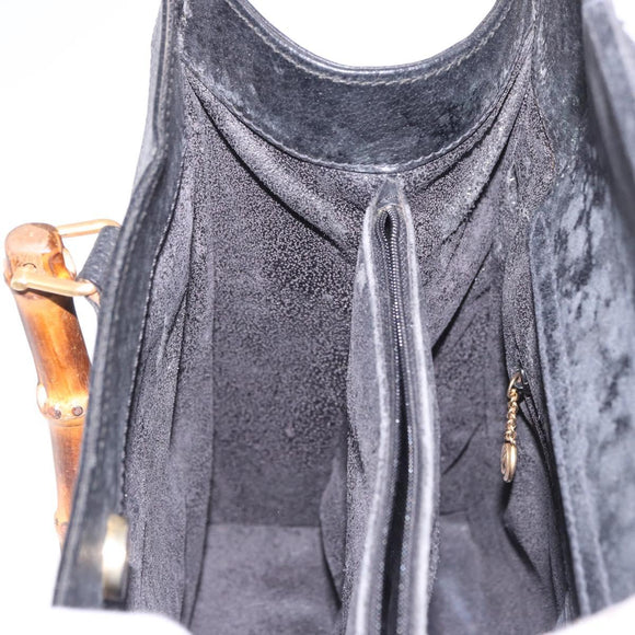 GUCCI Bamboo Hand Bag Leather Black Gold 002 1186 0260 Auth 184490