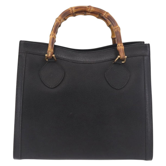 GUCCI Bamboo Hand Bag Leather Black Gold 002 1186 0260 Auth 184490